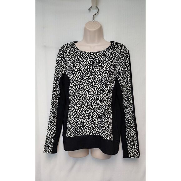 ANN TAYLOR Black & White Cheetah Animal Print Long Sleeve Stretch Sweate… - Picture 2 of 6